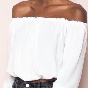 white off the shoulder brandy mellvile top